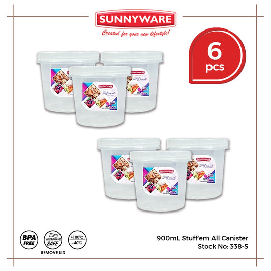 6 pcs Sunnyware 338-S | 900 ml Small Stuff'em All Round Canister Set