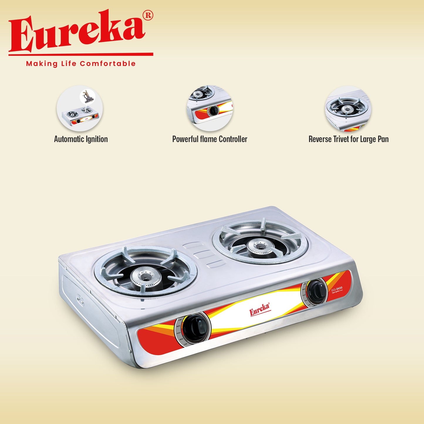 Eureka Double Burner Gas Stove Automatic Ignition EGS D650