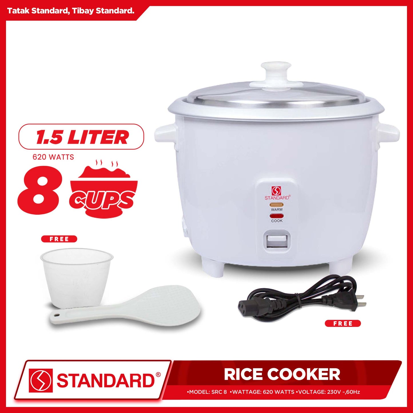 Standard Rice Cooker 1.5L Plain White