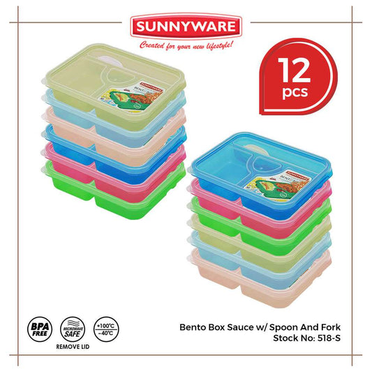 12pcs Bento Box Sauce w/ Spoon & Fork–Small [ Sunnyware 518-S ] |Plasticware Food Storage Lunch Box