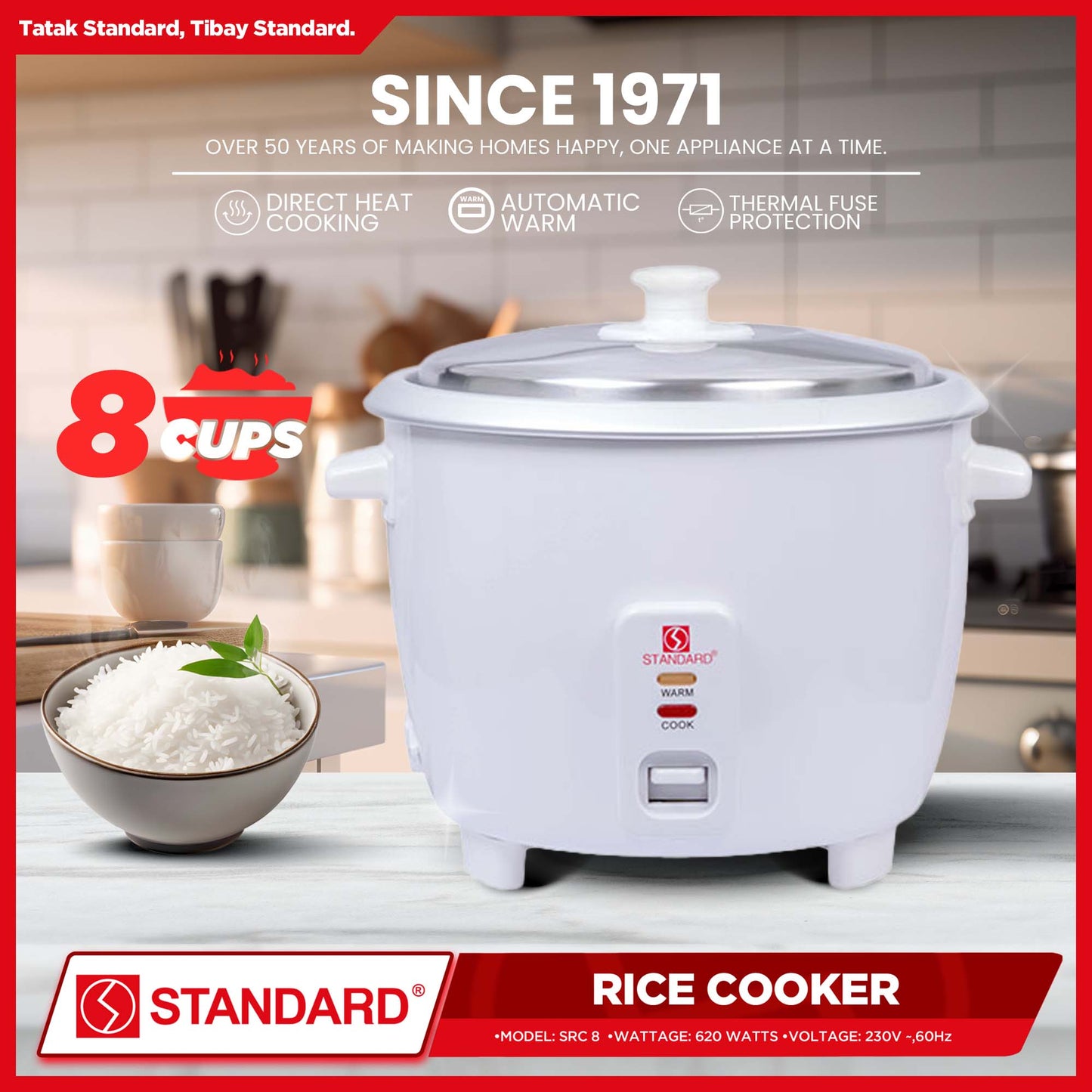 Standard Rice Cooker 1.5L Plain White