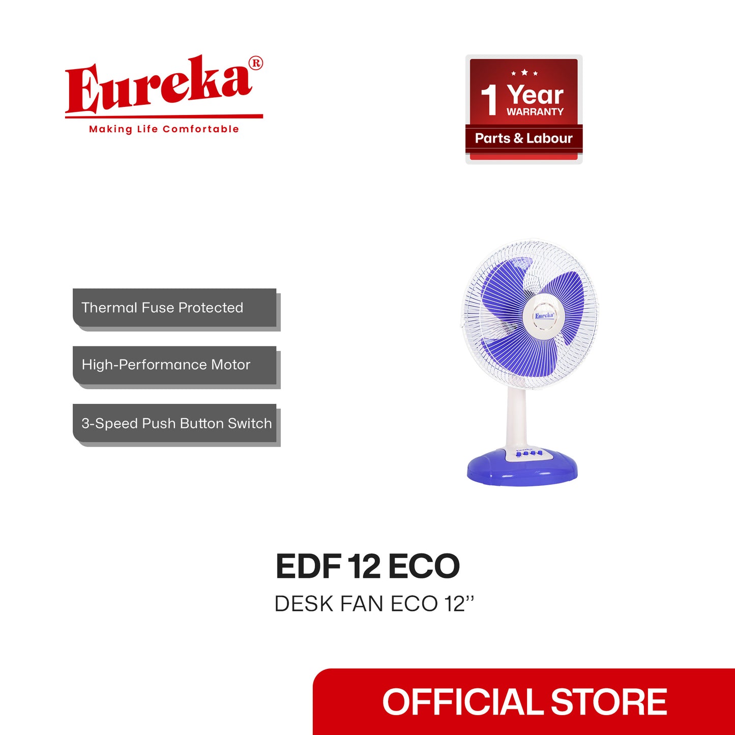 Eureka Desk Fan Eco 12" EDF 12 ECO