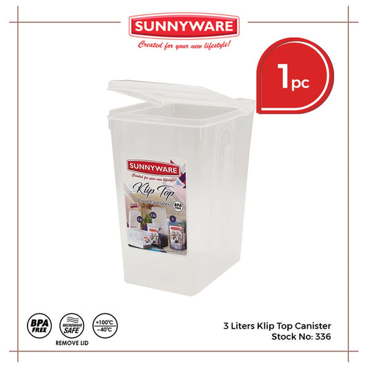 Sunnyware 336 3 Liters Klip Top Canister Kliptop | Food Storage Container Plastic Ware Organizer