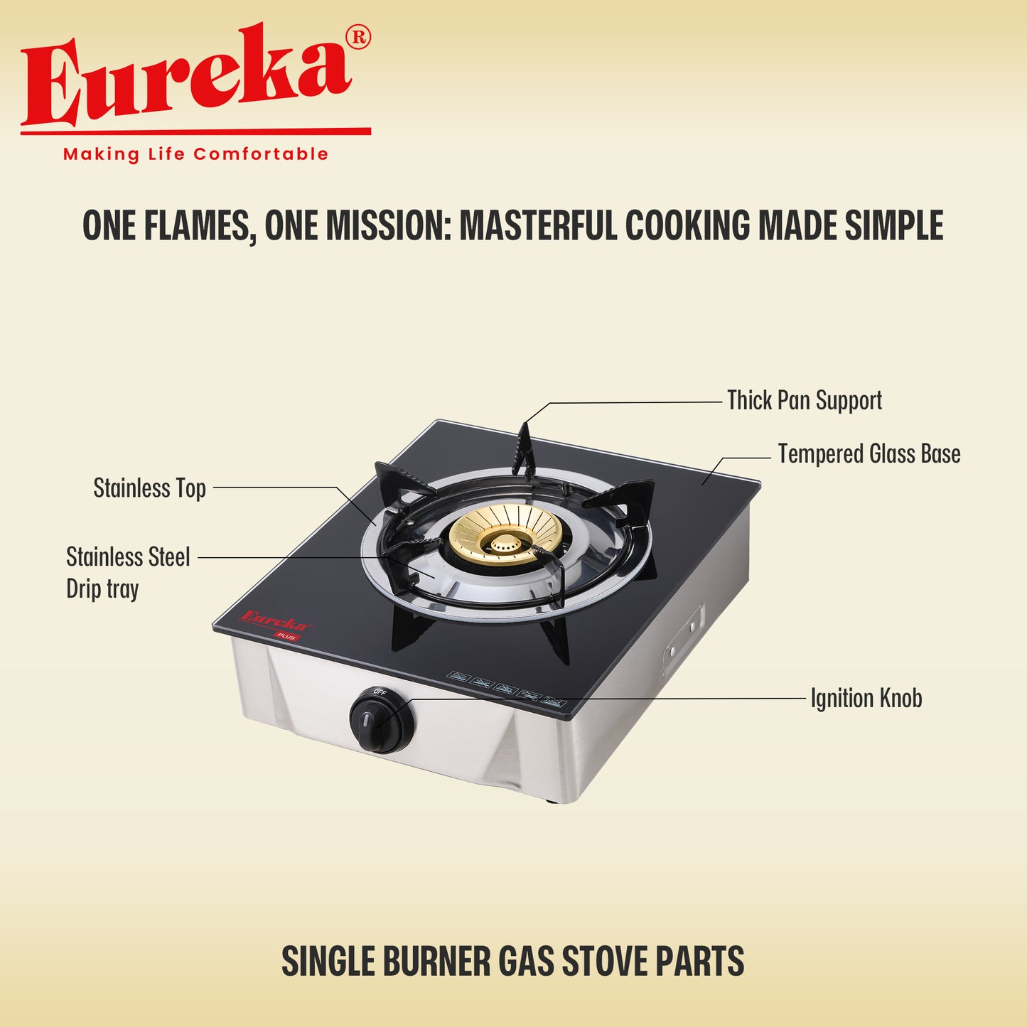 Eureka Glass Single Burner EGS GSP - Black