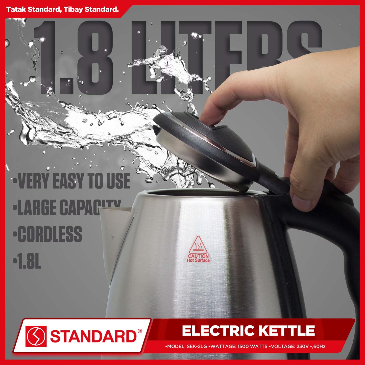 Standard Electric Kettle SEK 2.0LG Glass with LED Lights 2L (1500 WATTS)