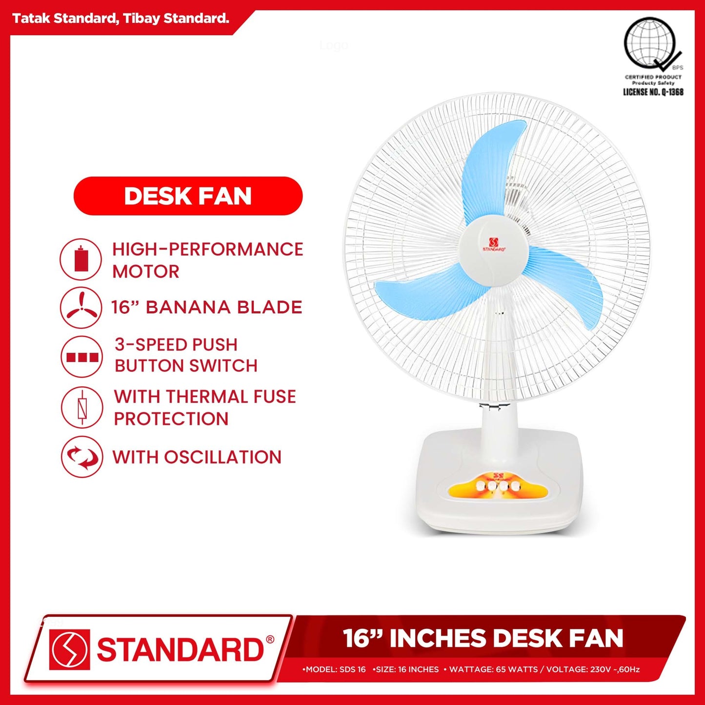 Standard Desk Fan 16" Banana Plastic Blade