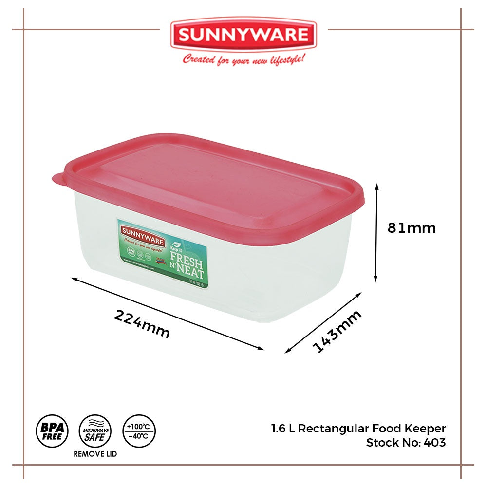 3pcs 1.6 L Rectangular Food Keeper [Sunnyware 403] |Plasticware | Food Storage and Keeper | BPA Free