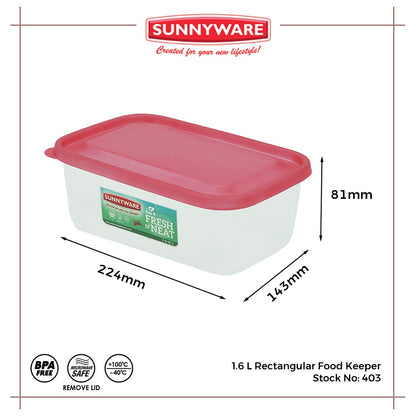 Sunnyware 403 1.6 L Rectangular Food Keeper