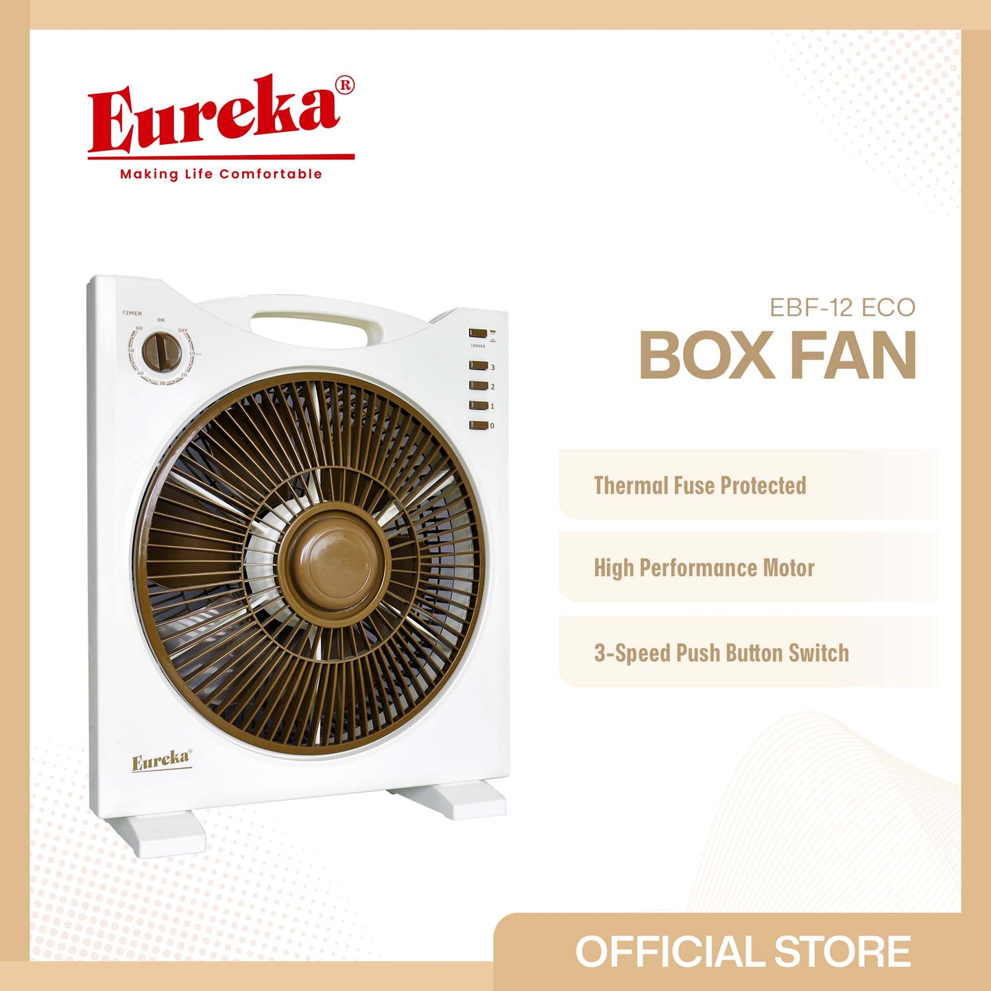 Eureka  Box Fan 3-Speed Button Switch EBF 12 Eco