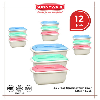 12pcs 3.5 L Food Container With Cover [Sunnyware 386] | Plasticware | Kitchenware | Food Storage