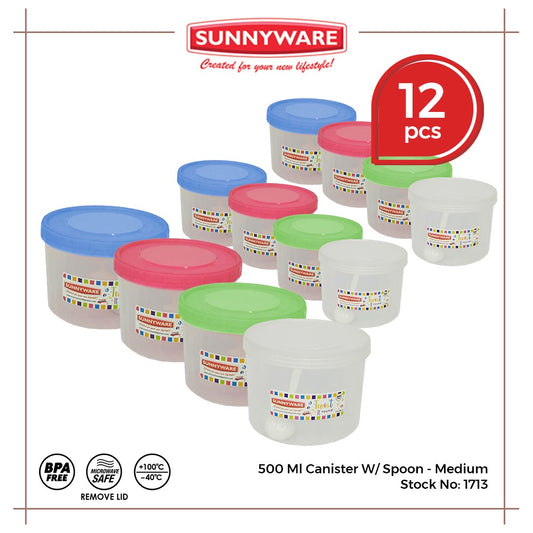 12pcs 500 ml Canister w/ Spoon - Medium [Sunnyware 1713] | Plasticware | Food Storage | Kitchenware