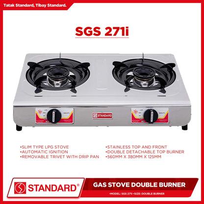 Standard Gas Stove Double Burner LPG Stove Stainless Steel (Slim Type) SGS-271i