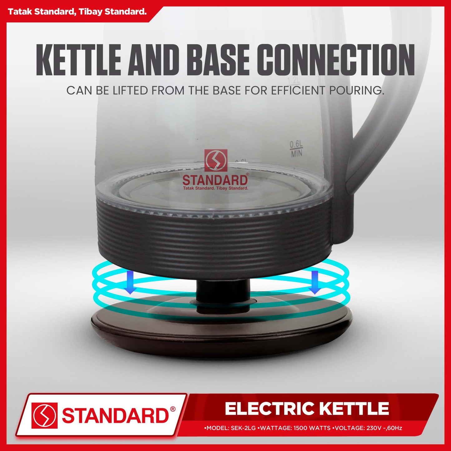 Standard Electric Kettle SEK 2.0LG Glass with LED Lights 2L (1500 WATTS)