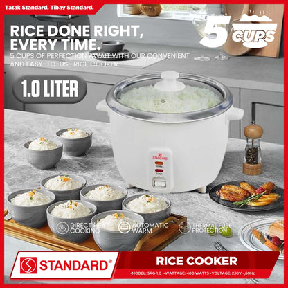 Standard Rice Cooker 1 Liter 5 Cups Rice with Measuring Cup & Rice Ladle