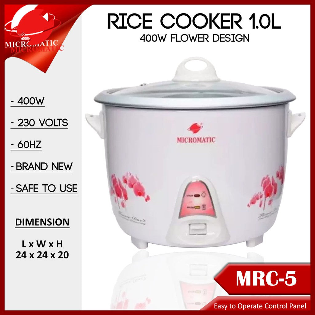 Micromatic MRC-5 Rice Cooker 1L 400w Flower Design_White