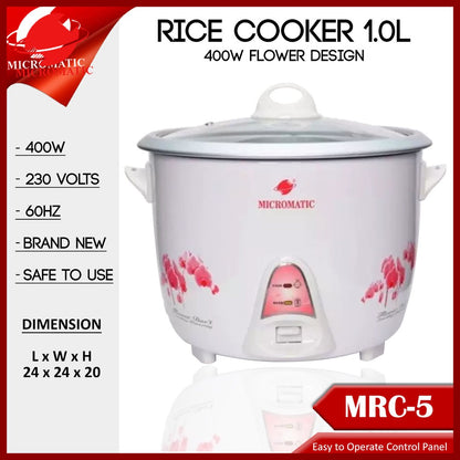 Micromatic MRC-5 Rice Cooker 1L 400w Flower Design_White