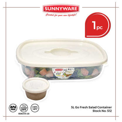 1pc 5L Go Fresh Salad Container - Cream [Sunnyware 512] | BPA Free | Freezer Safe | Microwavable