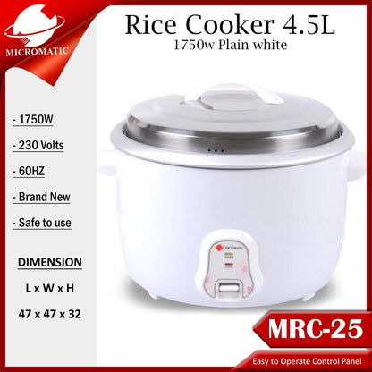 Micromatic MRC-25 4.5Liters Capacity 25 Cups Heavy Duty Rice Cooker