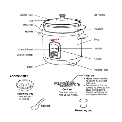 Eureka Rice Cooker Drum Type With Steamer 9-Cups Suitable For 1–6 People 1.0L & 1.5L & 1.8L SP