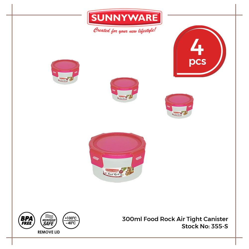 4 pcs | Sunnyware 355-S 300 ml Food Rock Air Tight Food Keeper Canister Set