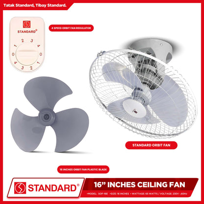 Standard Orbit Fan / Ceiling Fan 16" Plastic Blade (4 Speed Switch) SOF-16E