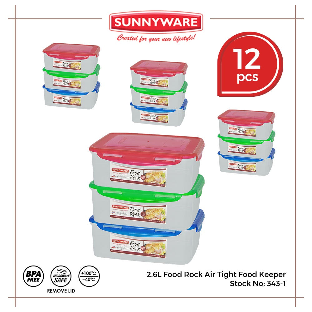 12pcs 2.6 Liter Food Rock Air Tight Food Keeper [Sunnyware 343-1]|Kitchenware | Leak Proof | Storage