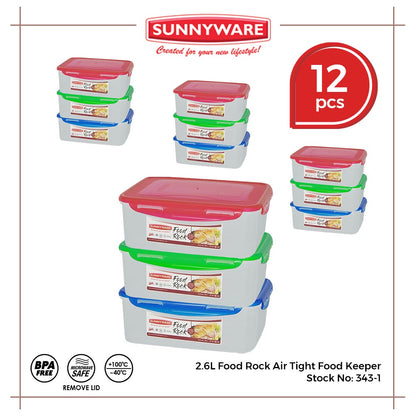 12pcs 2.6 Liter Food Rock Air Tight Food Keeper [Sunnyware 343-1]|Kitchenware | Leak Proof | Storage