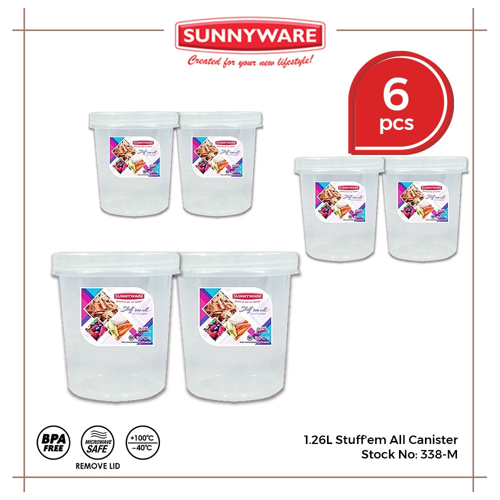 6 pcs Sunnyware 338-M | 1250 ml Medium Stuff'em All Round Canister Set