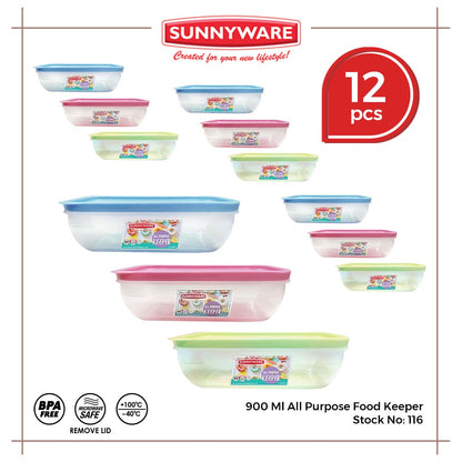 12pcs 900 Ml All Purpose Food Keeper [Sunnyware 116] |Plasticware | Storage | Kitchenware | BPA Free