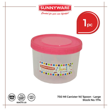 1 pc Sunnyware 1714 750 ml Canister w/ spoon - large