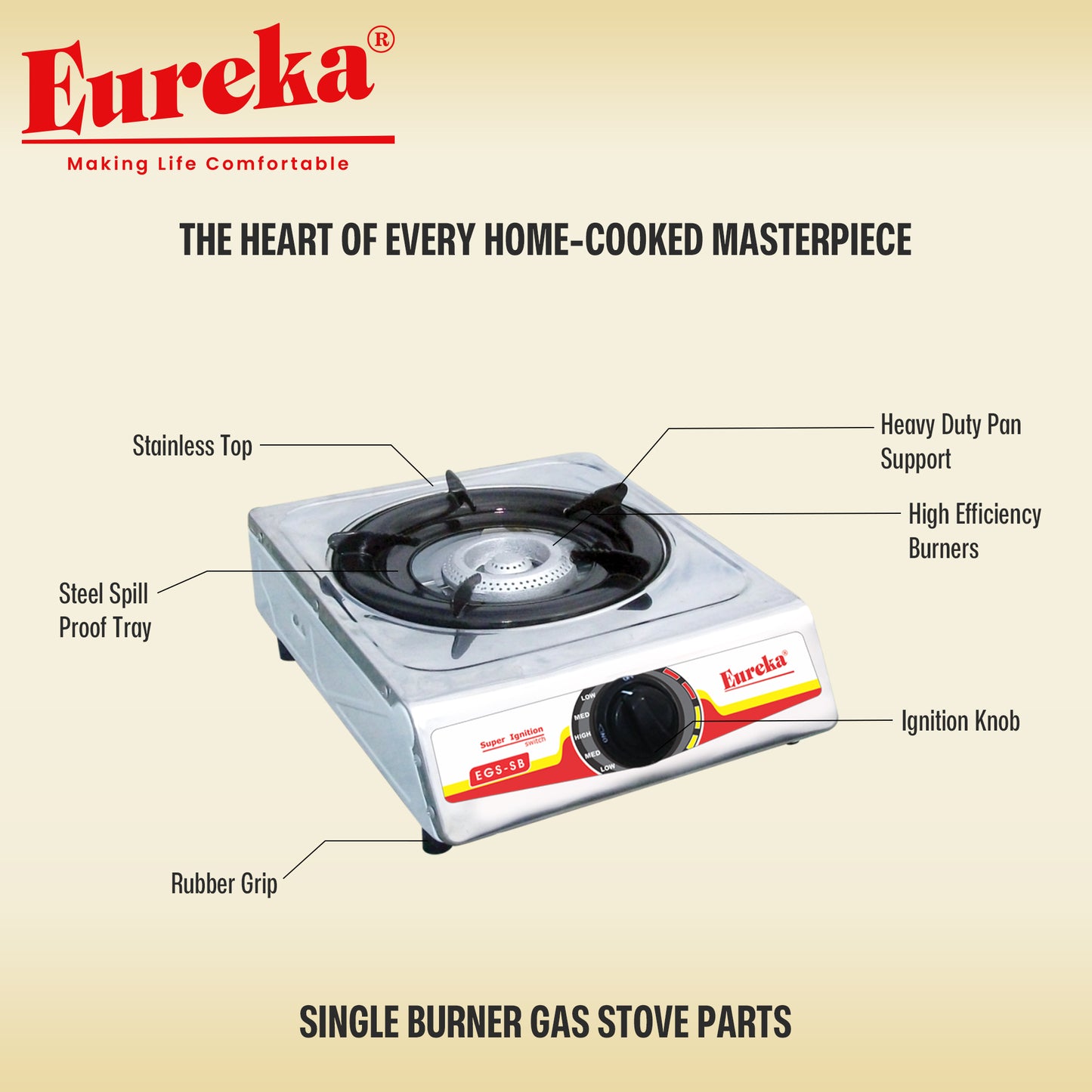 Eureka Gas Stove Single Burner Stainless EGS SB