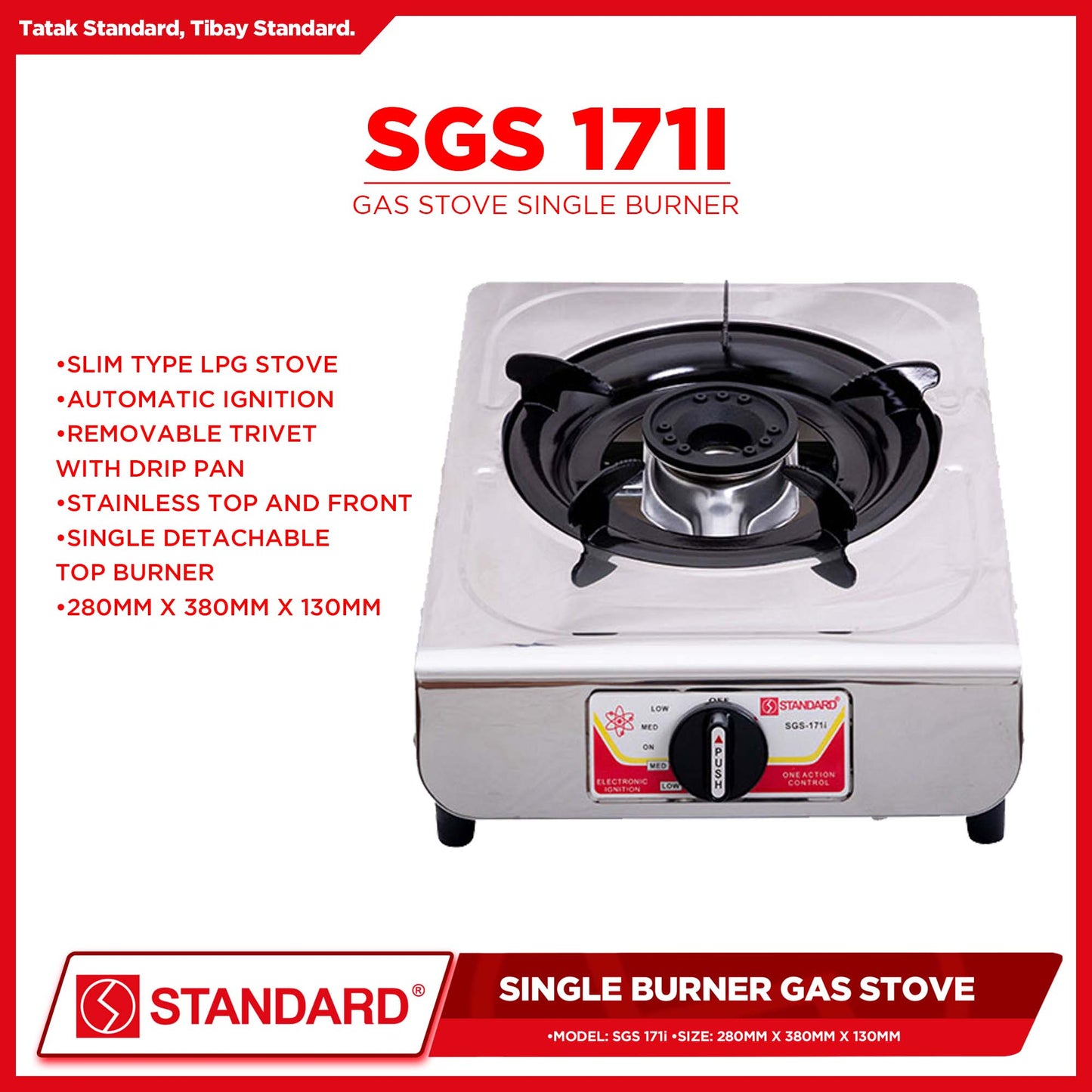 Standard Gas Stove Single Burner LPG stove Stainless Steel (Slim type) SGS-171i