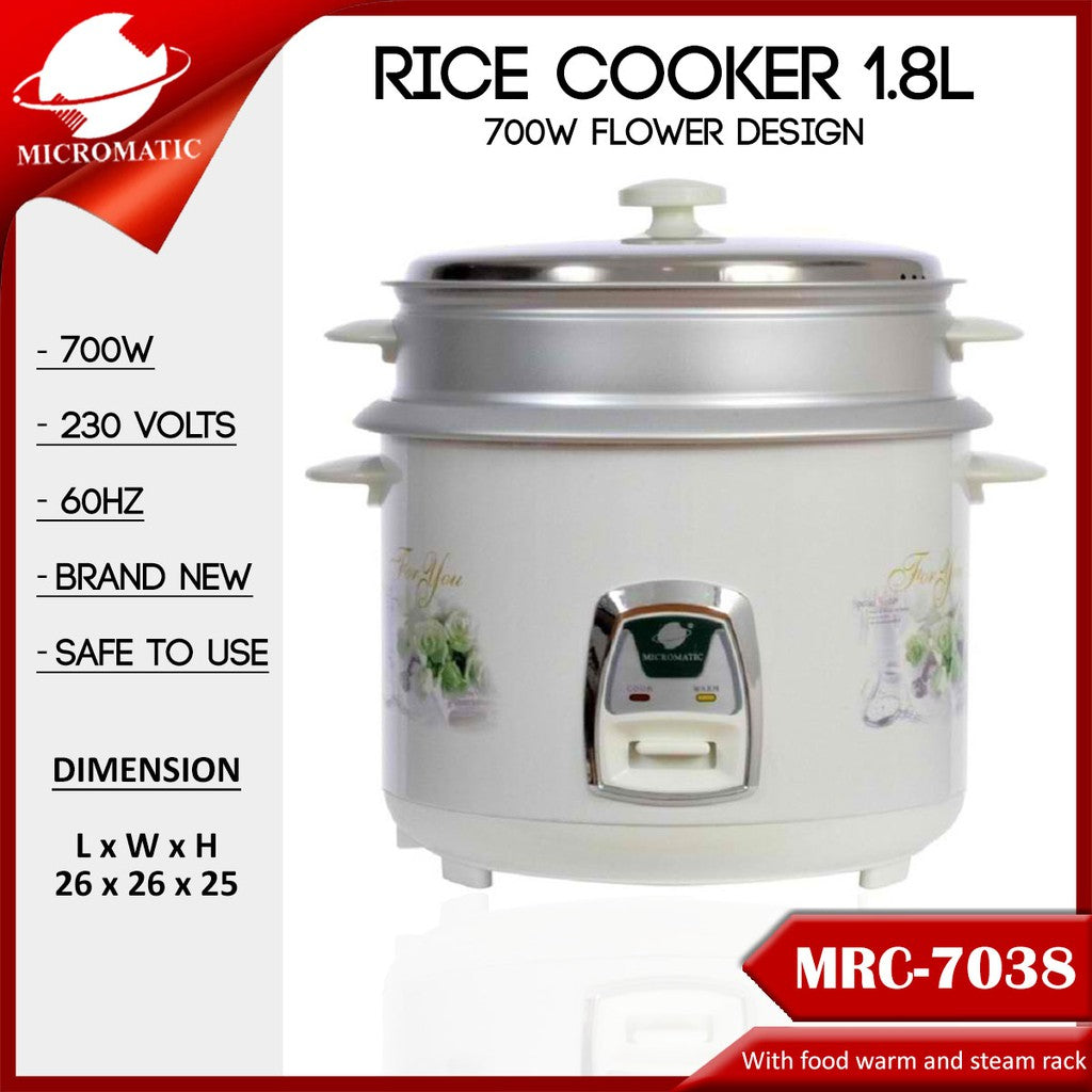 Micromatic MRC-7038 Rice Cooker 1.8L Good for 8-10 Persons_White