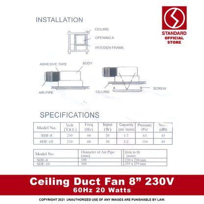 Standard Duct Fan 8"  SDF 8