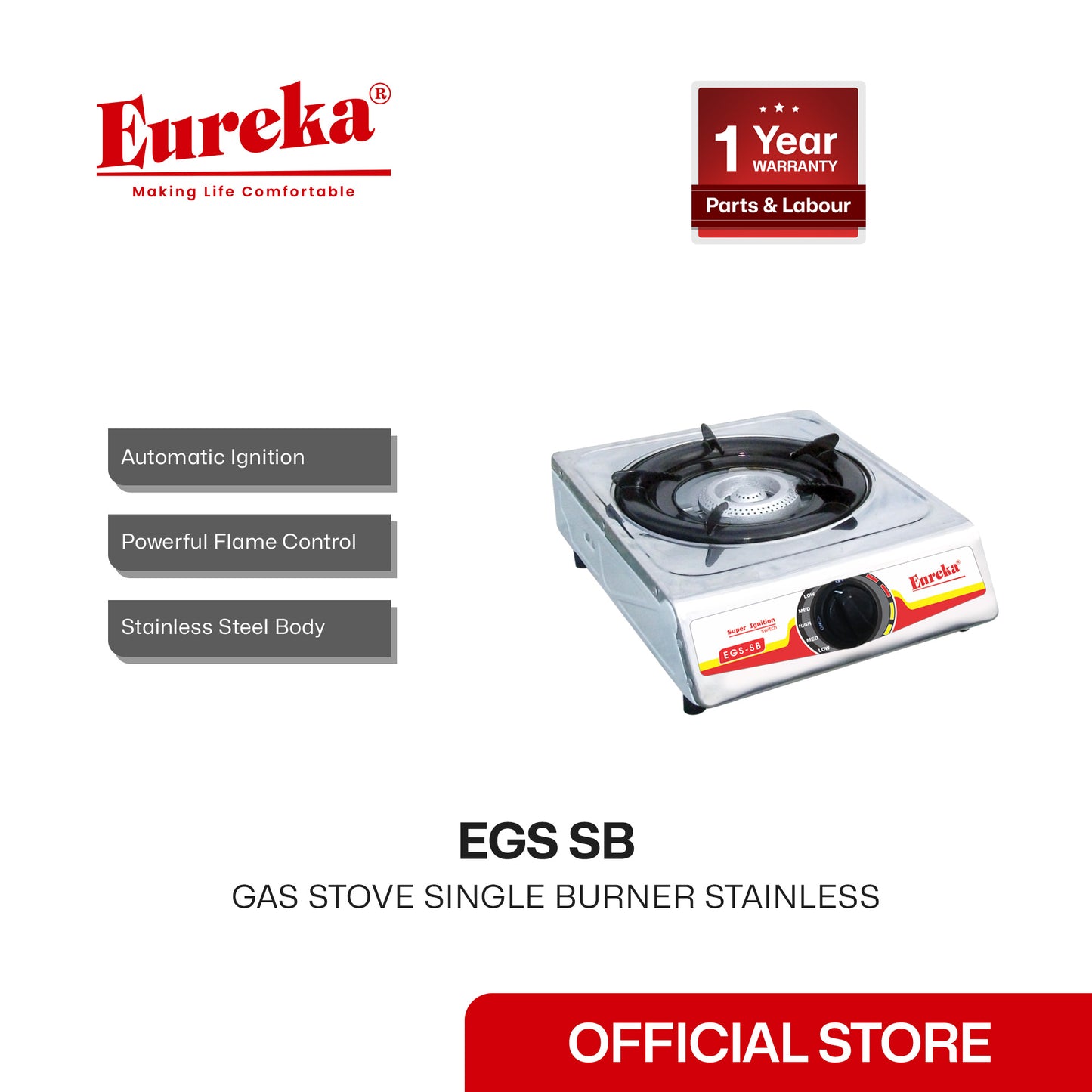 Eureka Gas Stove Single Burner Stainless EGS SB