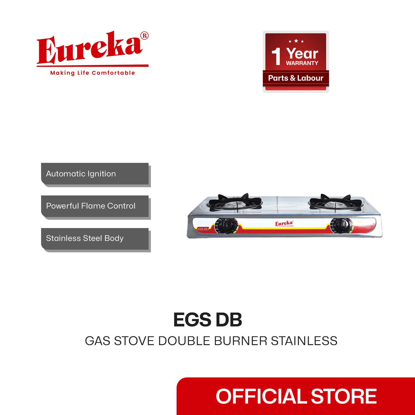 Eureka Gas Stove Double Burner Stainless EGS DB