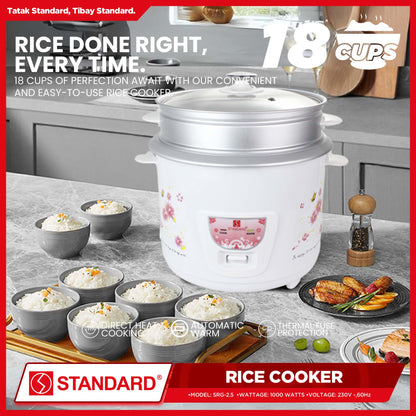 Standard Rice Cooker 2.5 Liters with Steamer 18 Cups Rice with Measuring Cup & Rice Ladle