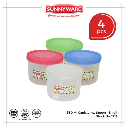 4pcs 350 ml Canister w/ Spoon - Small [Sunnyware 1712] | Plasticware | Food Storage | Kitchenware