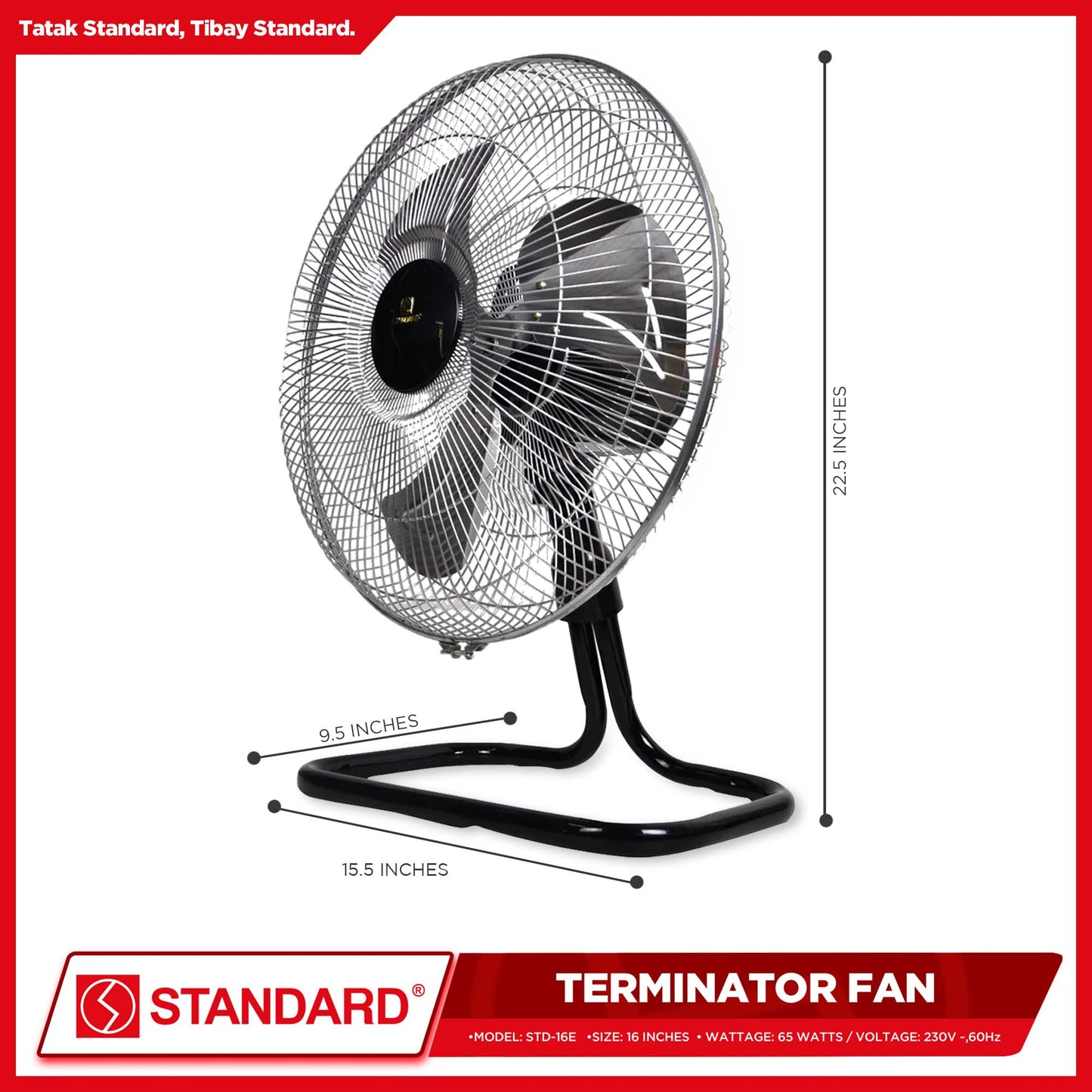 Standard Terminator Floor Fan 16" STD-16E Metal Blade