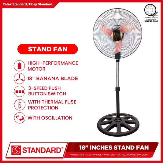 Standard Stand Fan 18" Banana Type Plastic Blade (Random Color) STS-18/SSM18B