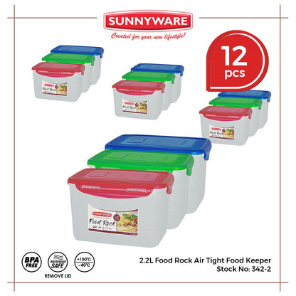 12pcs 2.2 Liter Food Rock Air Tight Food Keeper [Sunnyware 342-2] |Kitchenware| Leak Proof | Storage