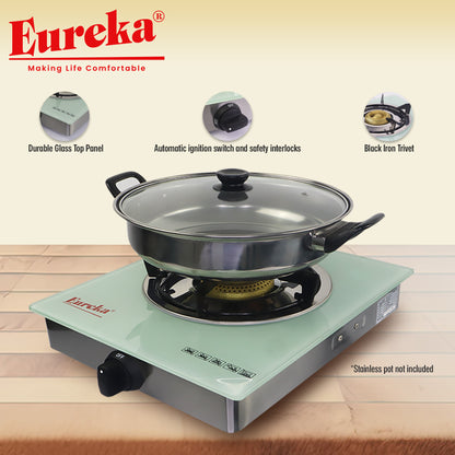 Eureka Single Burner Glass Top Stove Automatic Ignition Stainless Steel Body EGS GSR - Clear/Black