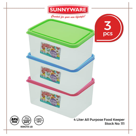 3pcs 4 Liter All Purpose Food Keeper [Sunnyware 111] | Plasticware | Food Storage | BPA Free