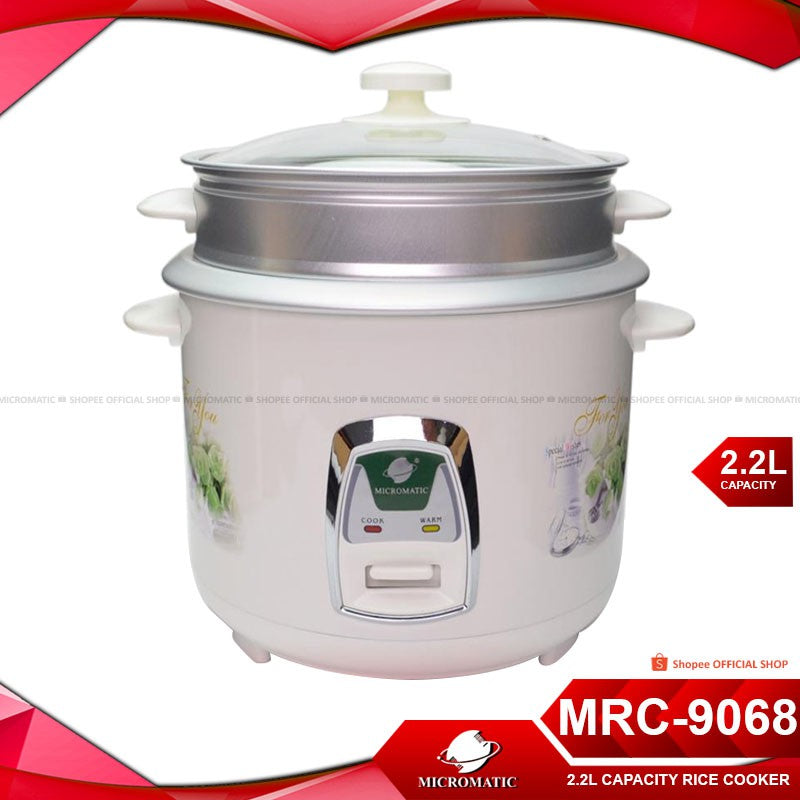 Micromatic MRC-9068 Rice Cooker 2.2L Good for 10-12 Persons_White_Steel cover