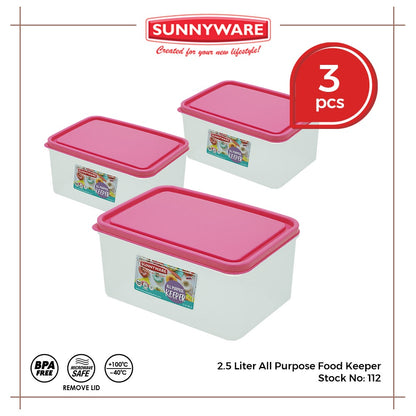 3pcs 2.5 liter All Purpose Food Keeper [Sunnyware 112] | Plasticware | Food Storage | BPA Free