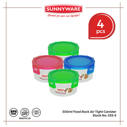 4 pcs | Sunnyware 355-S 300 ml Food Rock Air Tight Food Keeper Canister Set