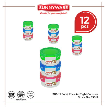 12pcs 300ml Food Rock Air Tight Canister [Sunnyware 355-S] | Plasticware |Kitchenware | Food Storage