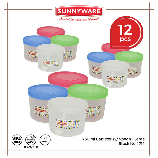 12pcs 750 ml Canister w/ Spoon - Large [Sunnyware 1714] | Plasticware | Food Storage | Kitchenware