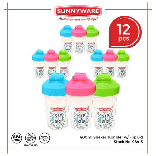 12pcs 400 ml Shaker Tumbler w/ Flip Lid [Sunnyware 984-S] |Plasticware|Kitchenware|Tumbler |BPA Free