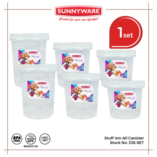 6 pcs Sunnyware 338 Stuff'em All Round Canister Set (S, M, L)